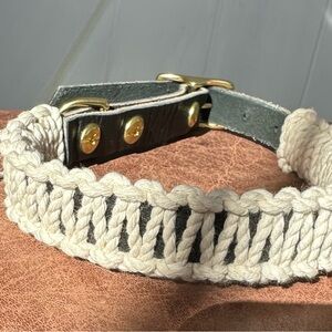 Ember & Ivory Black leather and Macrame dog collar